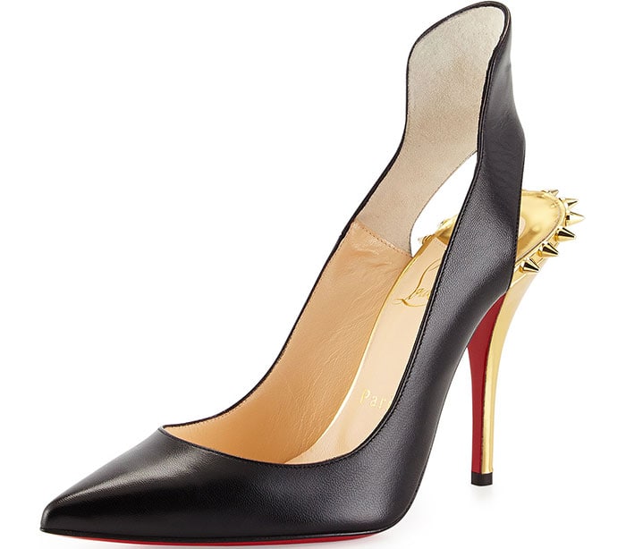Christian Louboutin "Survivita" Leather Spike Pumps in Black/Gold