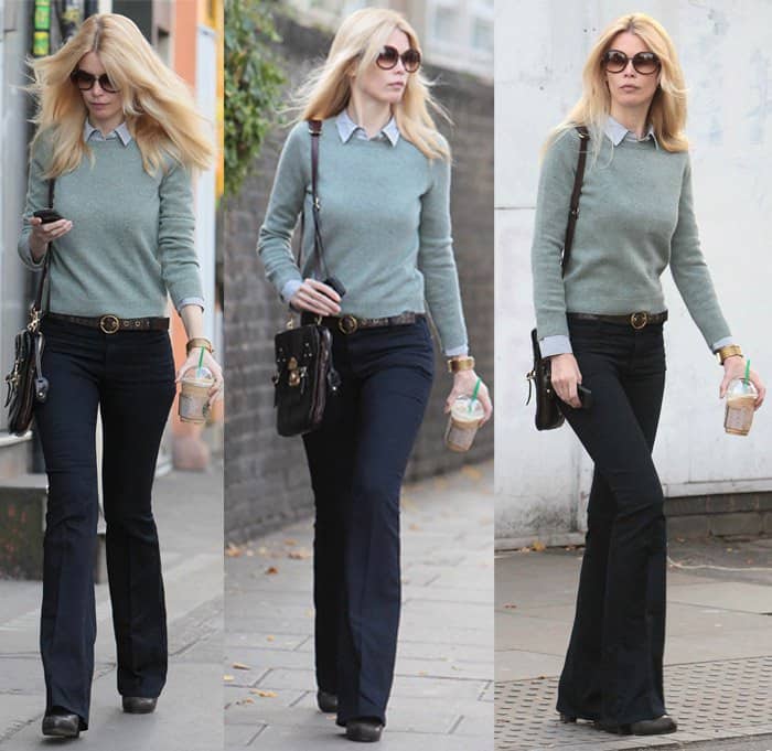 Everyday Fashion: Claudia Schiffer combines comfort and style in flare jeans, perfect for her on-the-go lifestyle