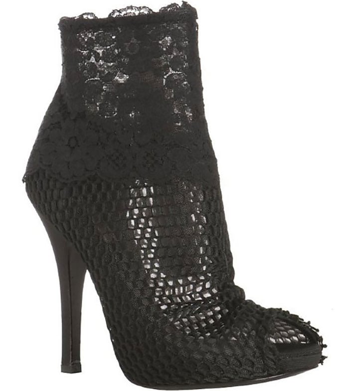 Dolce & Gabbana Black Mesh and Floral Lace Peep-Toe Booties