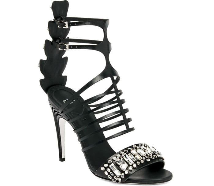 Fendi Crystal Crocodile and Leather Cage Sandals
