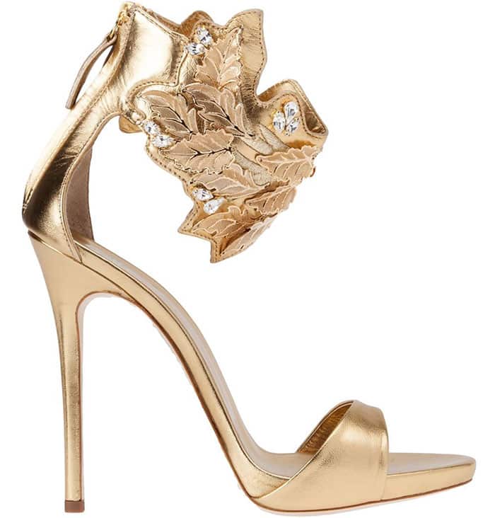 Giuseppe Zanotti Leaf-Detail Sandals in Metallic Gold