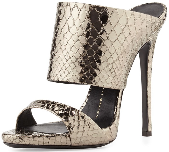 Giuseppe Zanotti Metallic Python-Embossed Slide Sandal