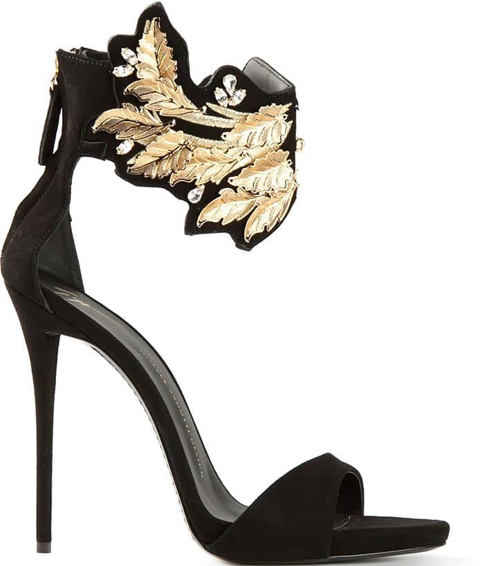 Giuseppe Zanotti Leaf-Detail Sandals in Black Suede