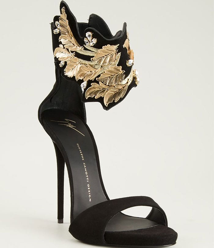 Giuseppe Zanotti Leaf-Detail Sandals in Black Suede