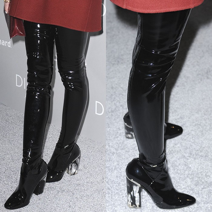 Dior Fall 2015 vinyl thigh-high boots on Jaime King