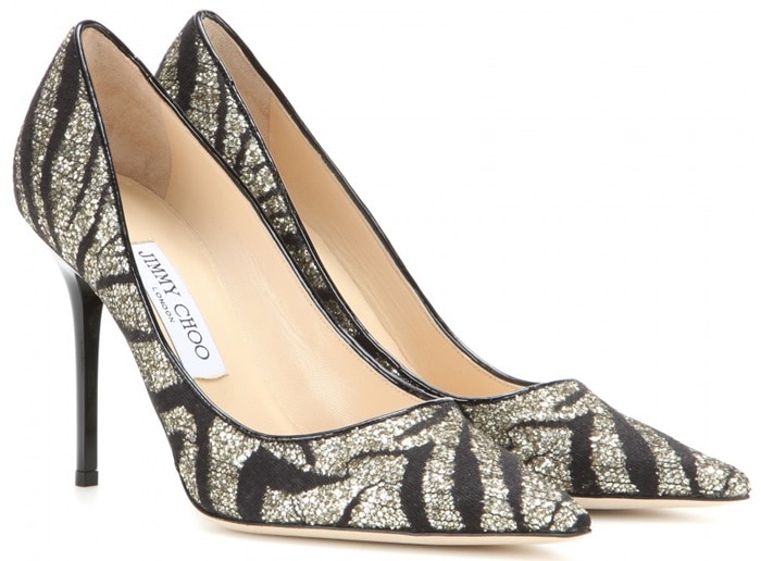 Jimmy Choo Abel zebra lace and glitter pumps