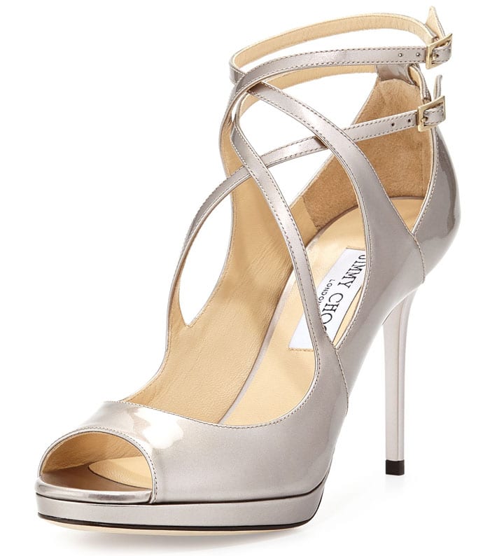 Jimmy Choo 'Arica' Crisscross Peep-Toe Sandals in Musk