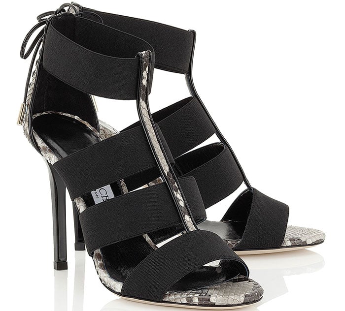 Jimmy Choo Dario Black Elastic and Natural Python Sandals