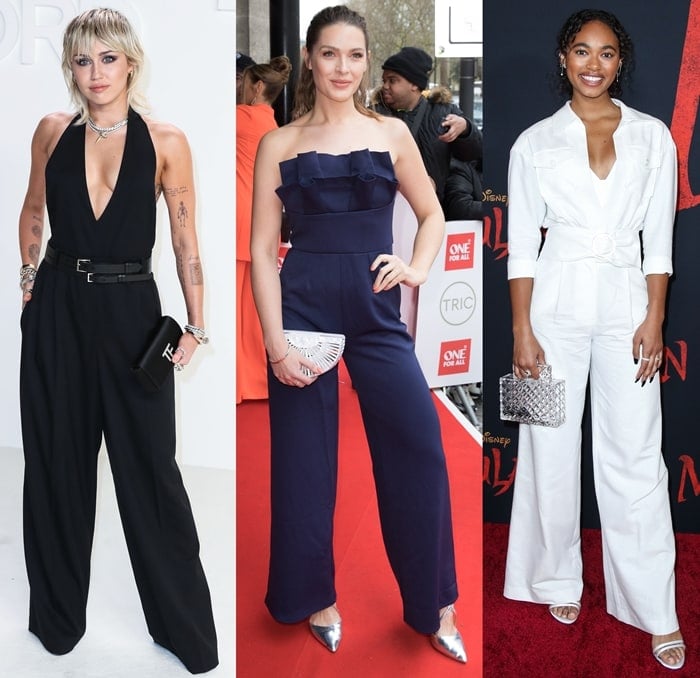 Miley Cyrus, Anna Passey, and Chandler Kinney demonstrate stylish versatility in jumpsuits: from casual to formal looks