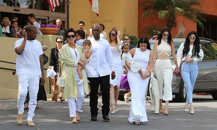 The extended Kardashian-Jenner family attending the Easter service at West Hills Church in the San Fernando Valley, Los Angeles County, on March 5, 2015