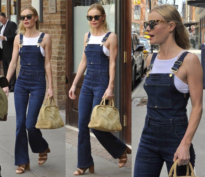 Kate Bosworth rocks Frame Denim "Le High Flare" overalls in Manhattan