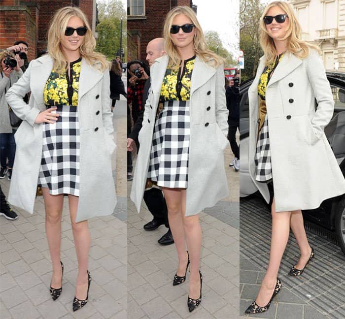 Kate Upton effortlessly combines bold florals and classic gingham at the Vogue Festival 2015 in London