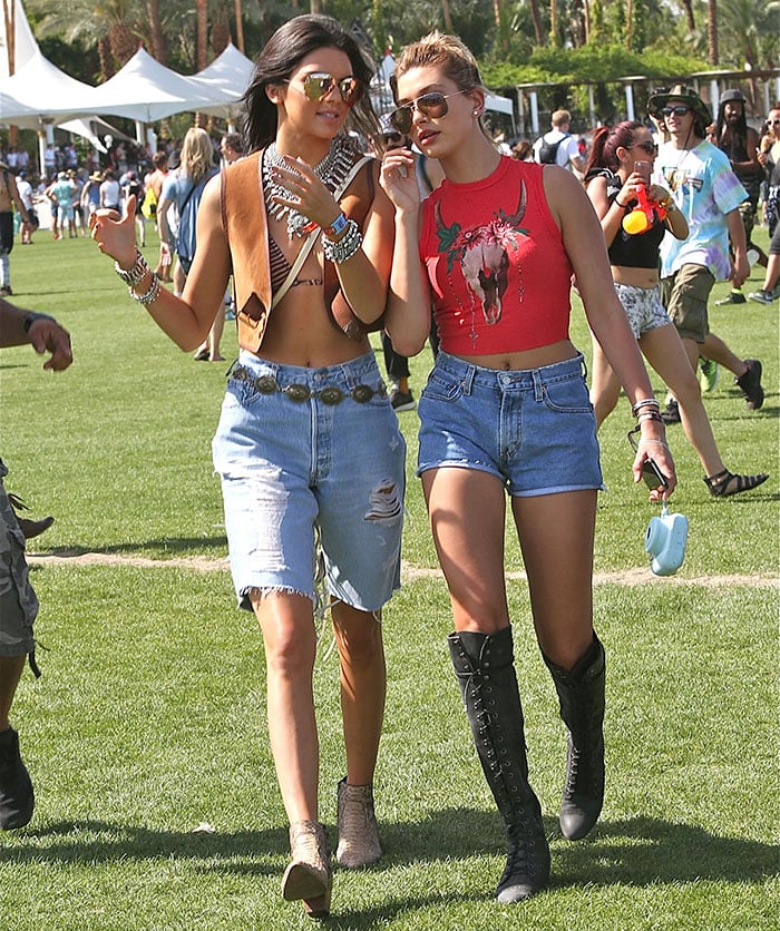 Kendall Jenner with Hailey Baldwin on the first day of the 2015 Coachella Valley Music and Arts Festival