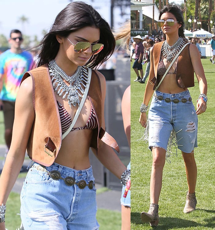 Kendall Jenner's bra top and a large statement necklace