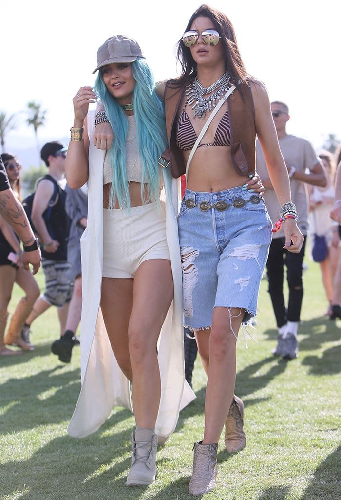 Kendall and Kylie Jenner having a good time at the 2015 Coachella Valley Music and Arts Festival