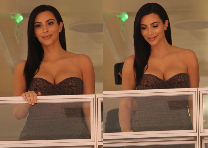 Kim Kardashian arrives at the Marionnaud Shop for her hair care line launch in Paris, France on April 15, 2015