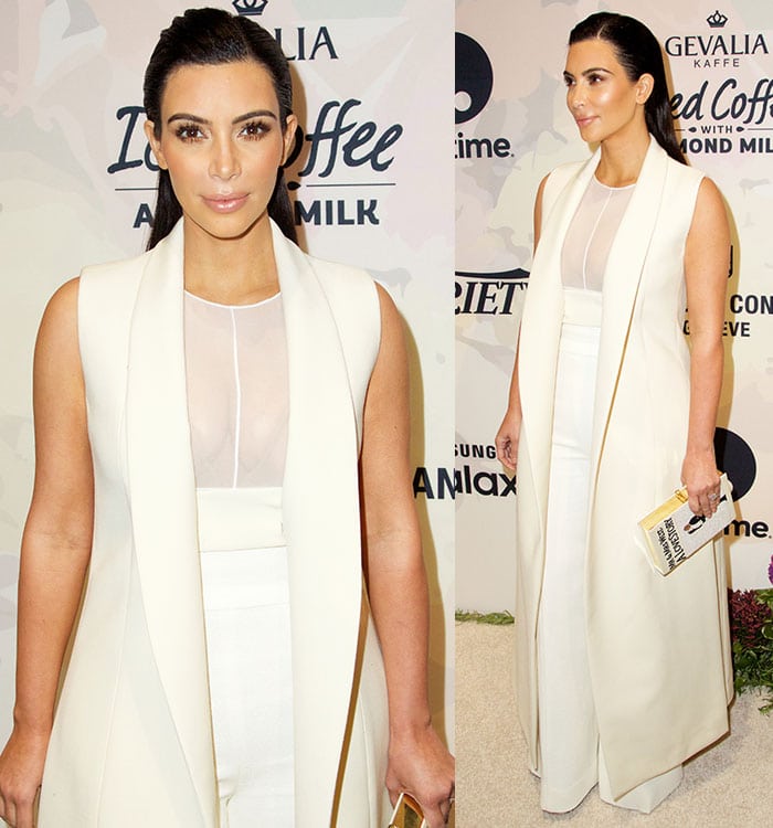 Kim Kardashian revealed her cleavage and nude-colored bra