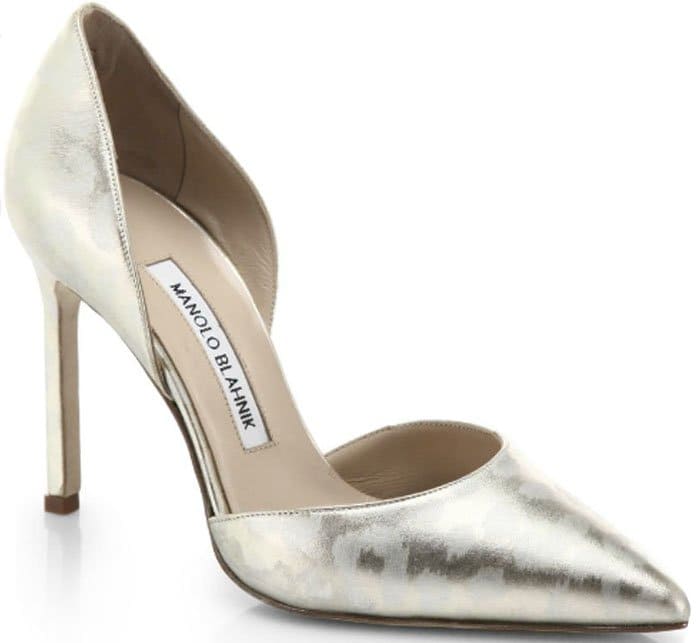 Manolo Blahnik Metallic-Printed Patent Leather d'Orsay Pumps