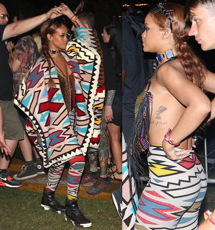 Rihanna's tribal-printed KTZ leggings and a matching cape