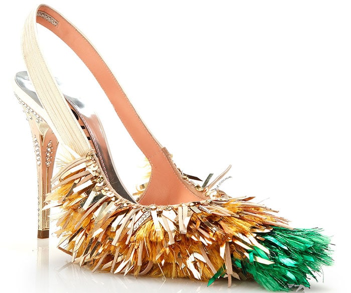 Rochas Green-Tip Tinsel Fringe Slingback Pumps