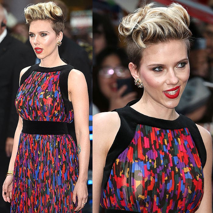 Scarlett Johansson giving fierce facial expressions to the cameras