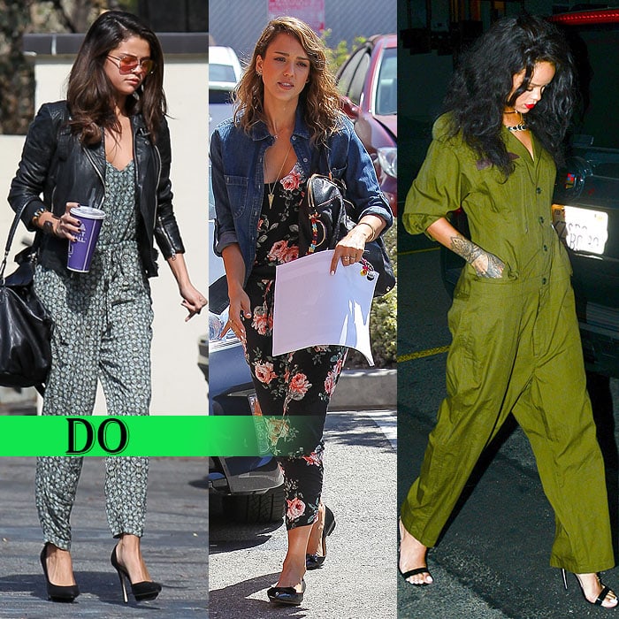 Selena Gomez, Jessica Alba, and Rihanna looking cool and comfy in relaxed-fit casual jumpsuits