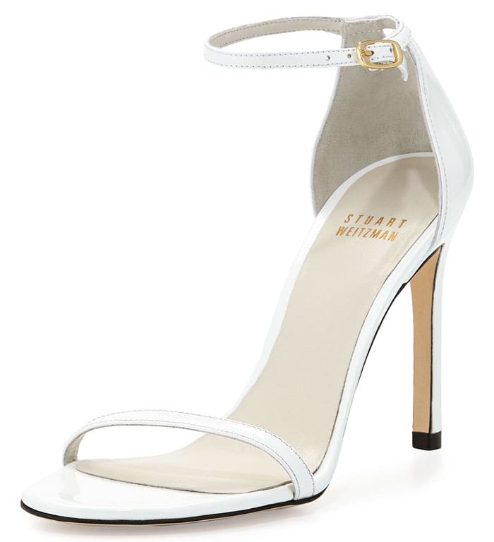 Stuart Weitzman Nudistsong Metallic Ankle-Strap Sandal in White