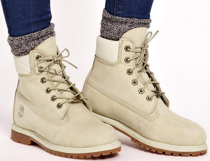 Timberland 6 Premium Winter White Lace Up Flat Boot