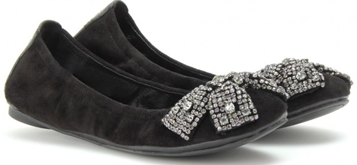 Tory Burch Black Eddie Embellished Leather Ballet Flats