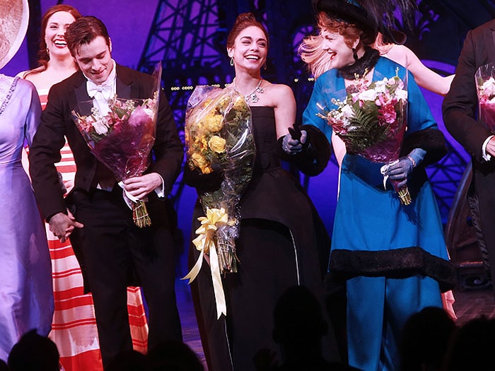 Vanessa Hudgens and her "Gigi" co-stars take a bow and receive flowers after their performance