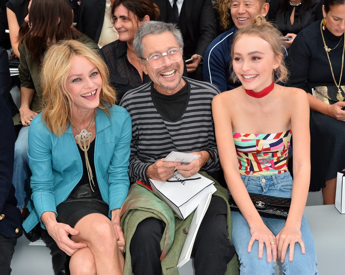 Vanessa Paradis, Jean-Paul Goude, and Lily-Rose Depp attend the Chanel show