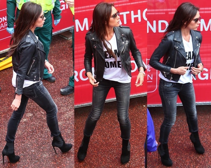Victoria Beckham in a white t-shirt and cropped low-rise skinny "Kate" jeans from R13
