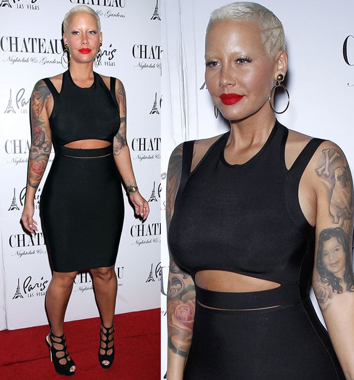 Amber Rose showed off her large hoop earrings and bright red lipstick