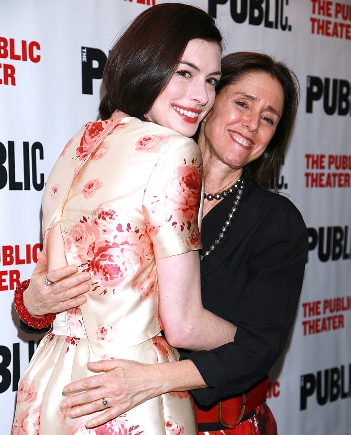 Anne Hathaway and Julie Taymor at the after-party for the opening of "Grounded"