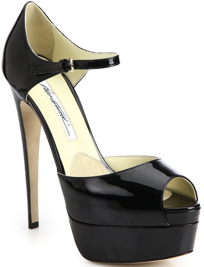 Brian Atwood Black Tribeca Patent Leather Platform Sandals