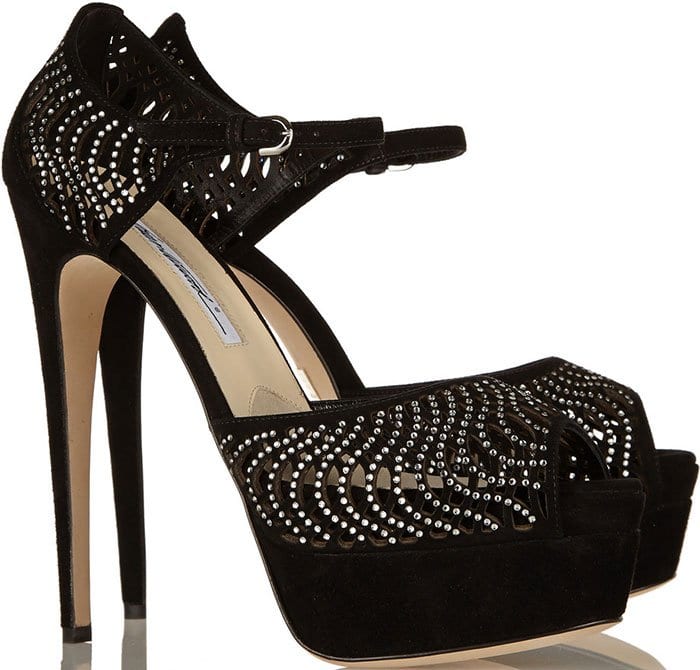 Brian Atwood "Tribeca" Crystal-Embellished Suede Sandals