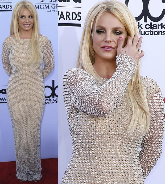 Britney Spears in a nude beaded gown by Yousef Al-Jasmi at the 2015 Billboard Music Awards