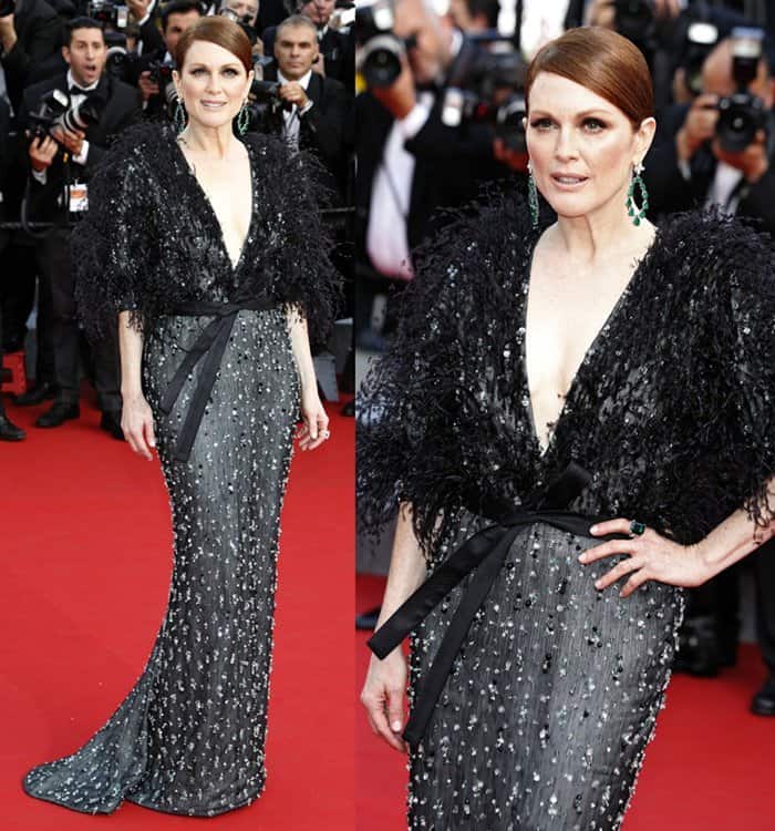 Julianne Moore in an Armani Privé embellished gown paired with Chopard jewelry