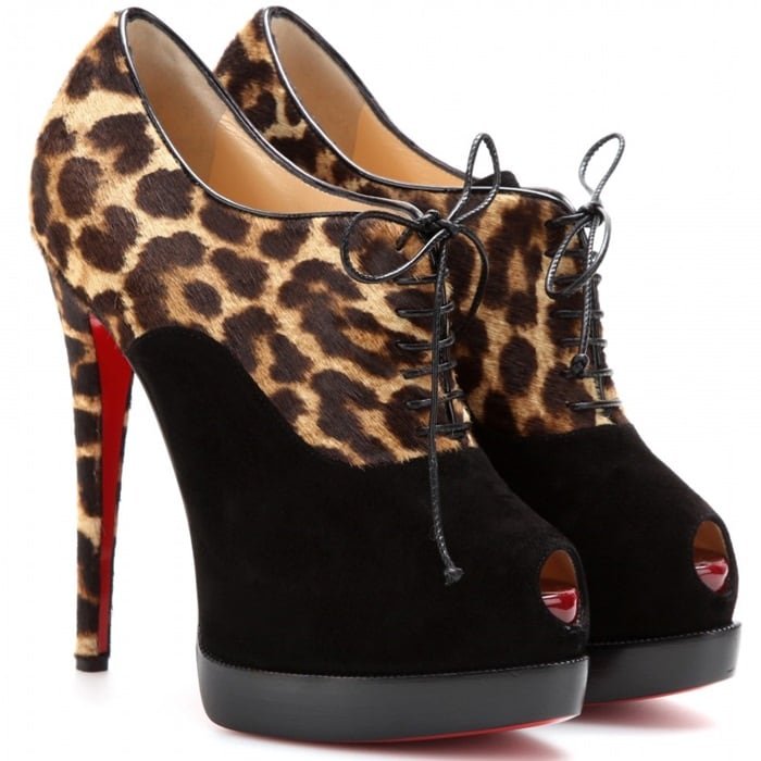 Christian Louboutin Animal Miss Poppins 140 Suede and Calf Hair Pumps