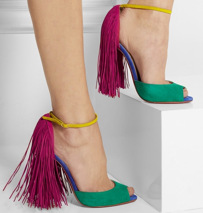 Christian Louboutin Green Otrot 120 Fringed Color-Block Suede Sandals