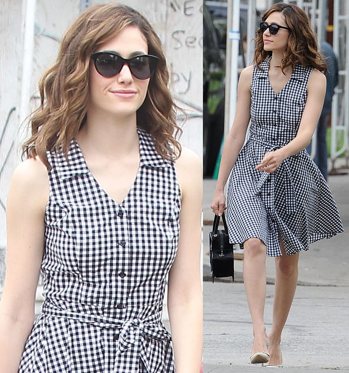 Emmy Rossum wore her brown hair in loose waves