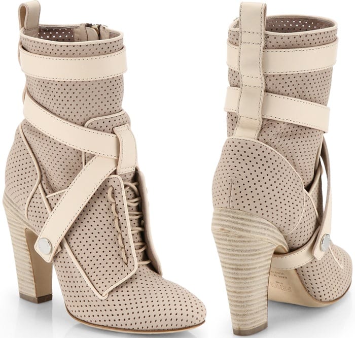 Fendi Perforated Lace-Up Leather Ankle Boots