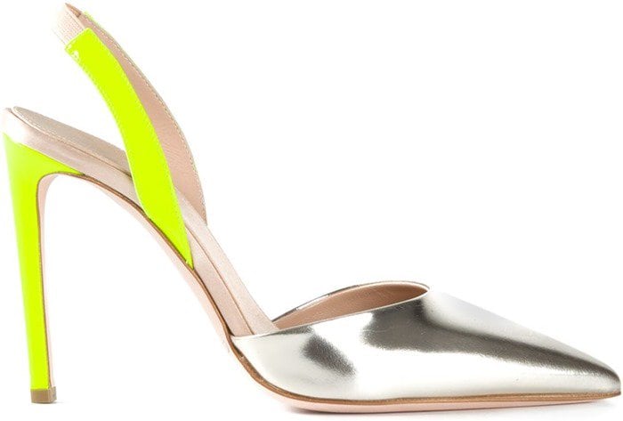 Silver and Neon Yellow Giambattista Valli Slingback Pumps