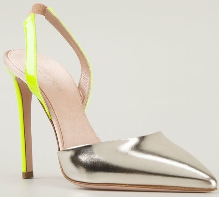 Silver and Neon Yellow Giambattista Valli Slingback Pumps