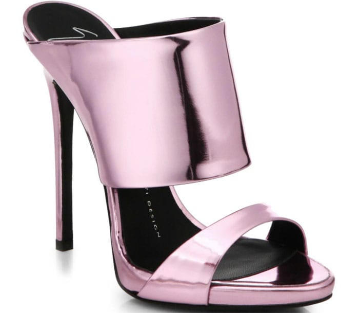 Giuseppe Zanotti Metallic Leather Mule Sandals in Metallic Pink