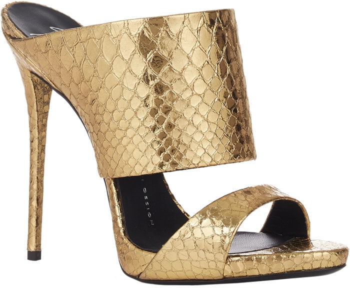 Giuseppe Zanotti Snake-Stamped Slide Sandals Gold