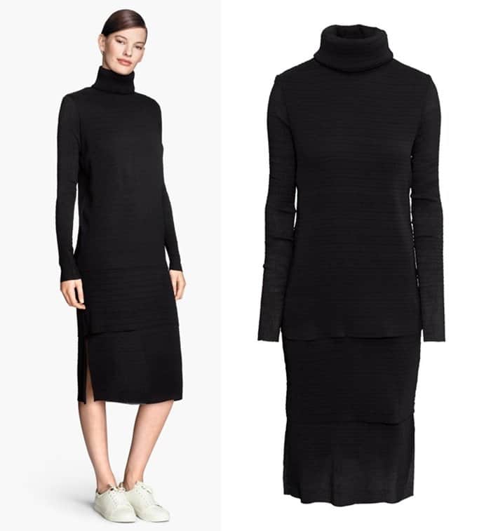 H&M Crinkled Turtleneck Dress in Black