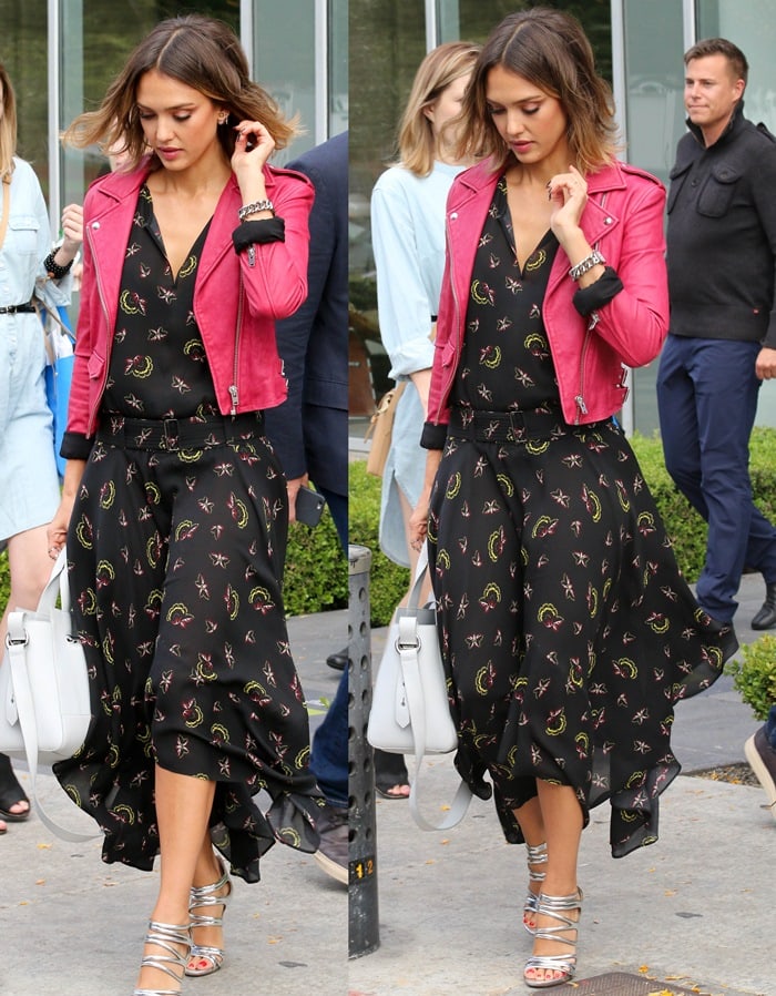 Jessica Alba flashes her legs while going furniture shopping