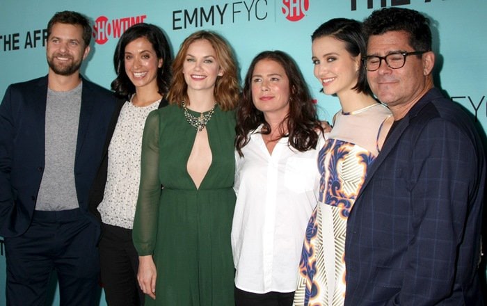 Joshua Jackson, Sarah Treem, Ruth Wilson, Maura Tierney, Julia Goldani Telles, and Jeffrey Reiner at a screening and panel discussion of The Affair