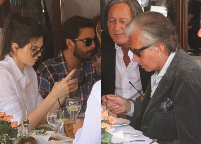 Kendall Jenner and Scott Disick on a lunch date with George Hamilton at Celestino Drago in Beverly Hills